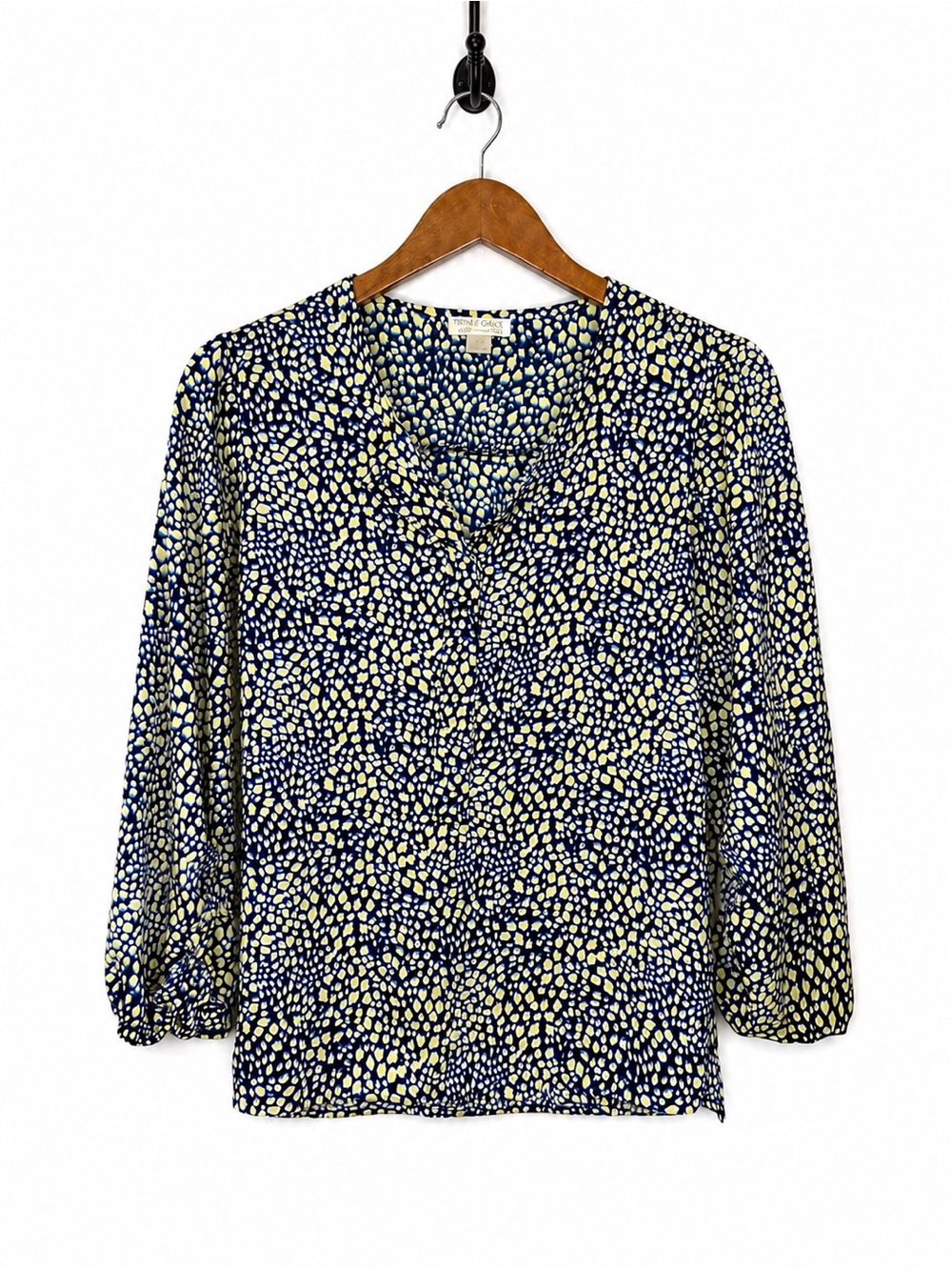 Finn & Grace Women’s Blue Yellow Abstract Print Blouse Size Small